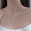 Sweet Light Luxury Shiny Butterfly Necklace Elegant Women Double Layered Necklace Exquisite Clavicle Chain Jewelry Accessories