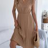 2026 Spring/Summer Women's Lace V-neck Black Ear Edge Waist Pleated Dress S-XL