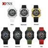 OFNS Men's Six-Needle Chronograph Quartz Watch with Luminous Bar Markers, Square Face, Waterproof, and Calendar.