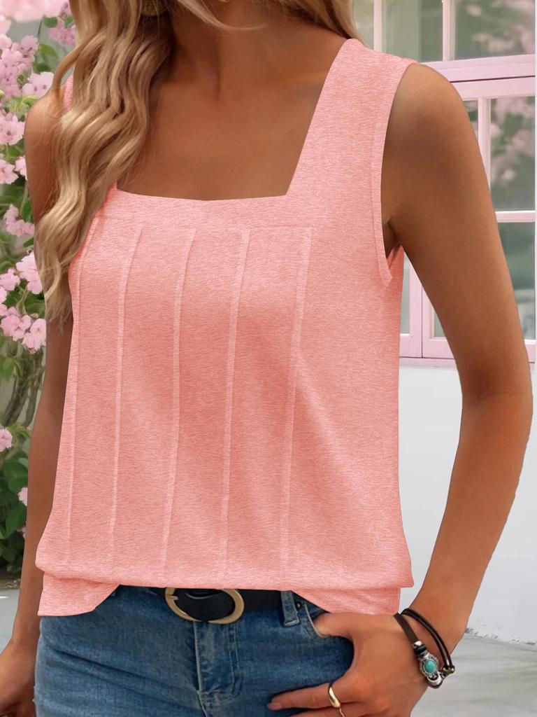 2026 European & American Women's Solid Color Knit Square Neck Pleated Vest - Summer Collection