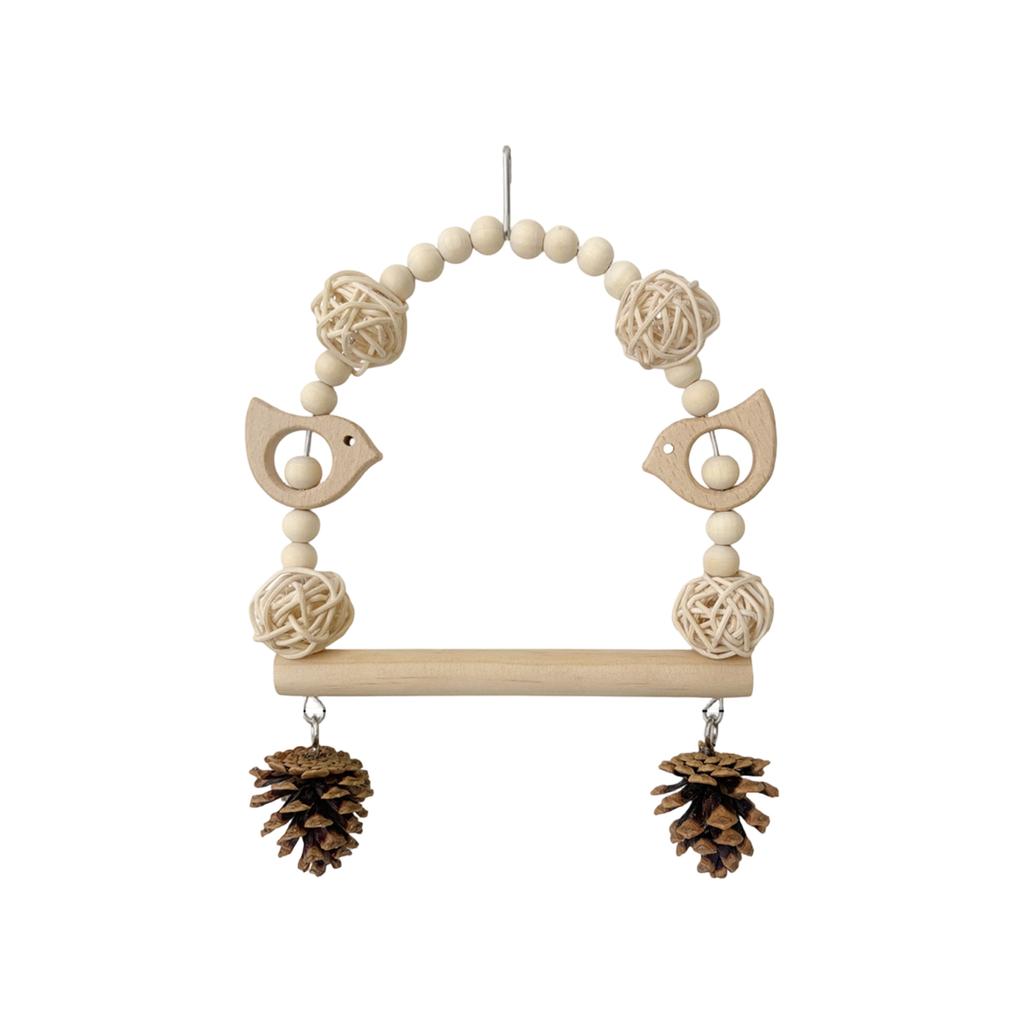 Holz Papageien Kauspielzeug | Schnabelpflege Zubehör Mit Zapfen & Rattankugeln, Vogel Schaukel & Kletterschnur Für Lovebirds, Wellensittiche Und Kleine Vögel