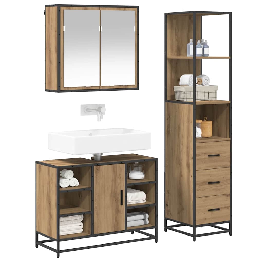 Bathroom Furniture Set 3 Pcs Artisan Oak 80 X 33 X 60 Cm