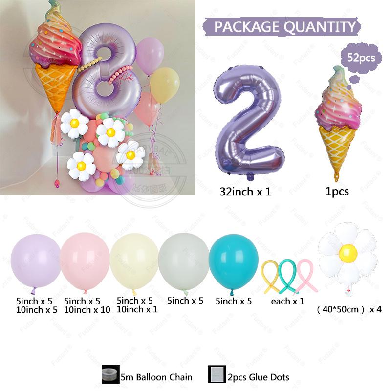 5pc/set Flower Balloons Tower 32inch Purple Number Balloon for Kids Adults Happy Birthday Party Decoration DIY Party Supply