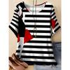 T-shirt a righe bianche e nere da donna estiva larga moda coreana top stampato a maniche corte