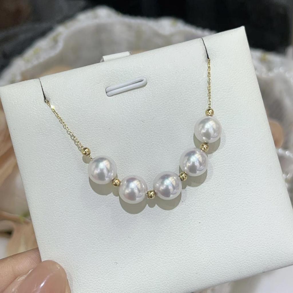 Zhuji Freshwater Pearl Necklace - Adjustable 5-Bead High-Luster Pendant, Comparable to Akoya