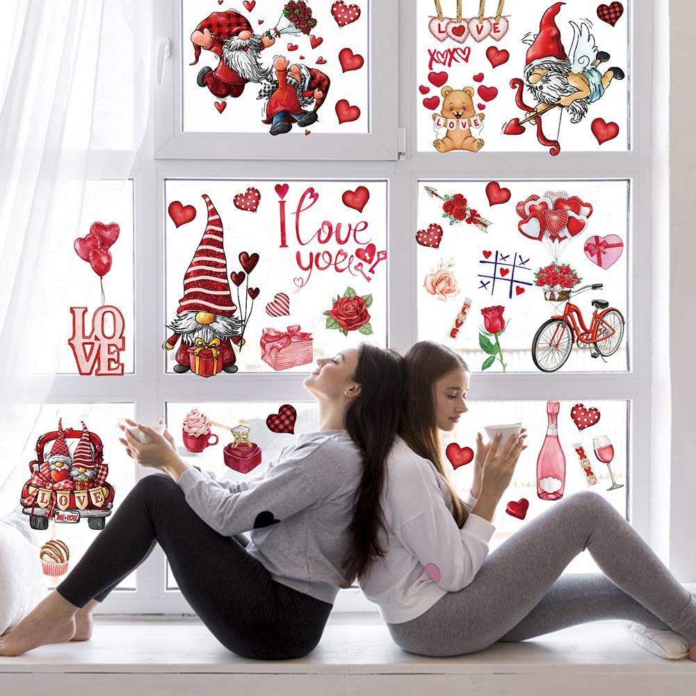 9 Sheets Valentine s Day PVC Window Stickers With Cupid Roses Love Patterns Removable Double Sided Window Clings