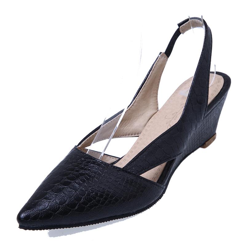 

Sweet Casual Wedge Sandals Women Summer Shoes Solid Snake Cut-outs Ladies Mules Fashion Pointed Red White Party Wedding Shoes 37 чорний