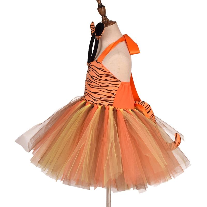 Tiger Tutu Dress Animals Cosplay Costume Headband Tutu Skirt Tail Bow Set Accessories Kids Children Girl Party Dress Up
