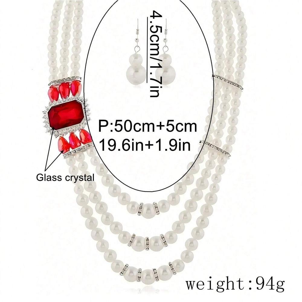 Svatební Zirkonová Sada 2024 Trendy Elegantní Vícevrstvý Náhrdelník a Náušnice se Čtvercovými Skleněnými Krystaly Imitujícími Perly