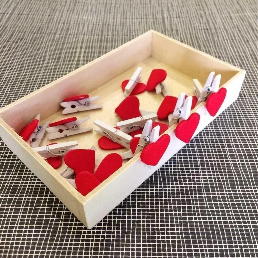20 PCS Mini Office Supplies Craft Clips Love Wood Clothespins DIY Handmade Decoration Party Wooden Nail Craft Paper Clips
