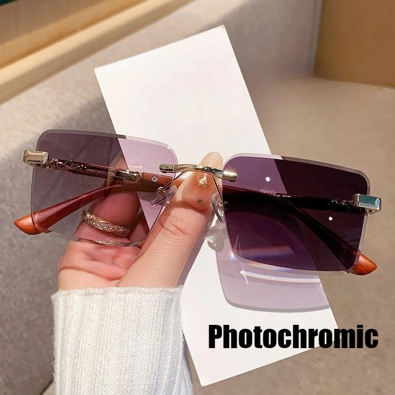 

Unisex Square Frameless Photochromic Sunglasses New Style Outdoor Driving Vacation UV Protection Sunglasses for Men and Women