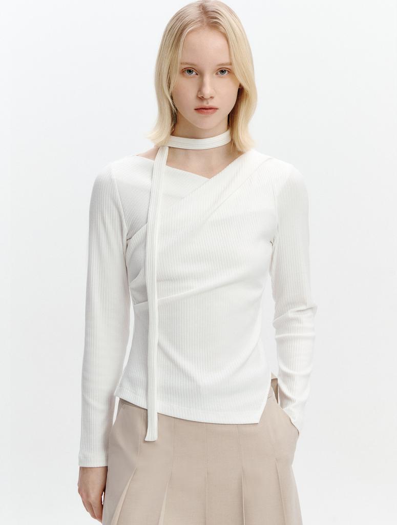 GRAYDATION Unbalance Draped Wrap T-Blouse Off White