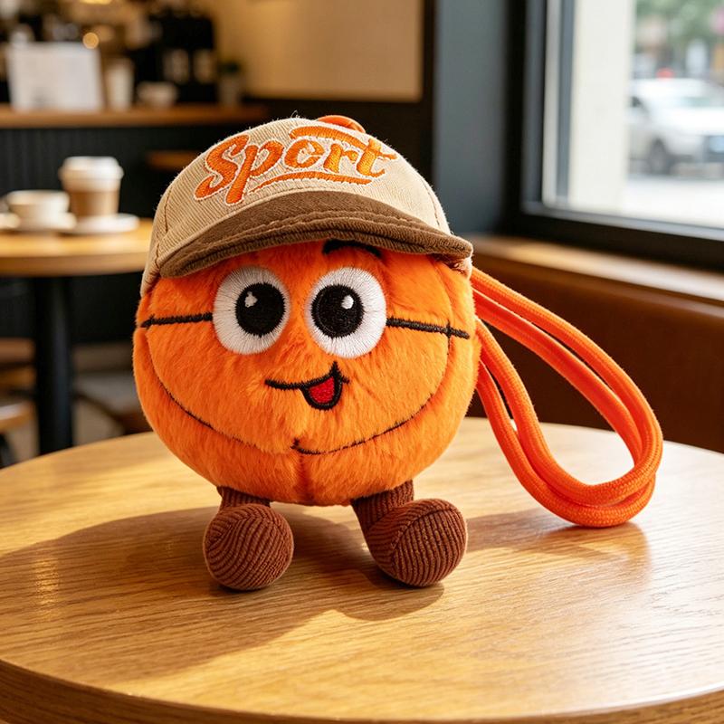 Cartoon Sportbal Pluche Sleutelhanger Schattige Mini Knuffel Basketbal Voetbal Voetbal Met Hoed Zacht Speelgoed Kawaii Tas Hanger about 10cm black