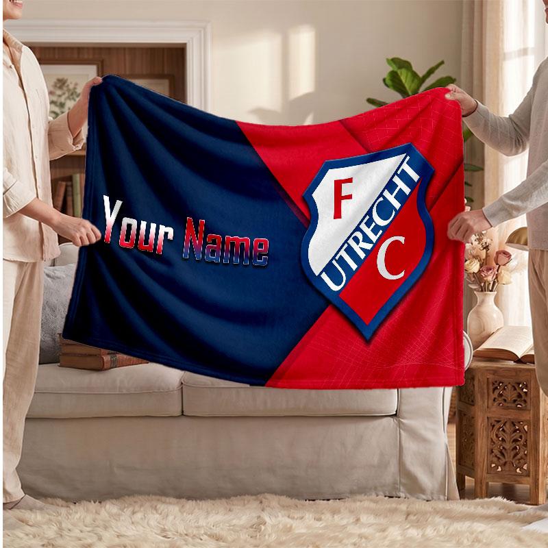 FC Utrecht Personalisierte Fleecedecke Mit Fußballlogo, Benutzerdefinierter Name Text Weich Warm Heimdecke