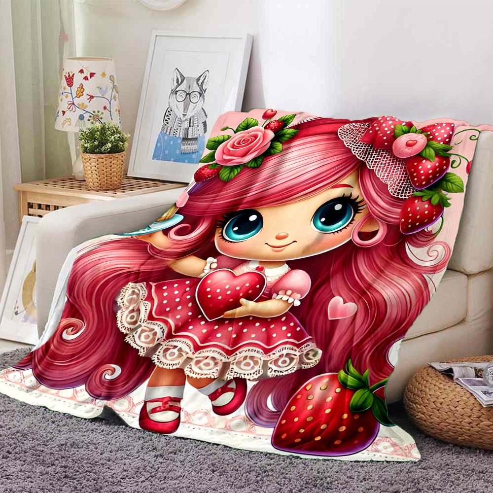 1Pc Strawberry Shortcake Garden Blanket For Couch Bed Plush Cozy Fuzzy Blanket Super Soft Warm Blankets For Fall And Winter 0918255