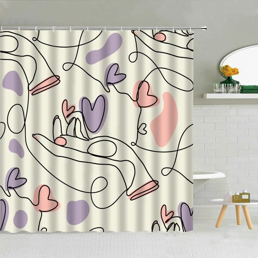 Line Art Shower Curtain for Bathroom Accessories Folding Partition Curtains Bath Bedrooms Houses Rooms Quarto Waterproof FaXT6