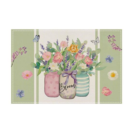 4Pcs Floral Linen Placemats 30x45cm Washable Reusable Heat-Resistant Table Mats with Plant Flower