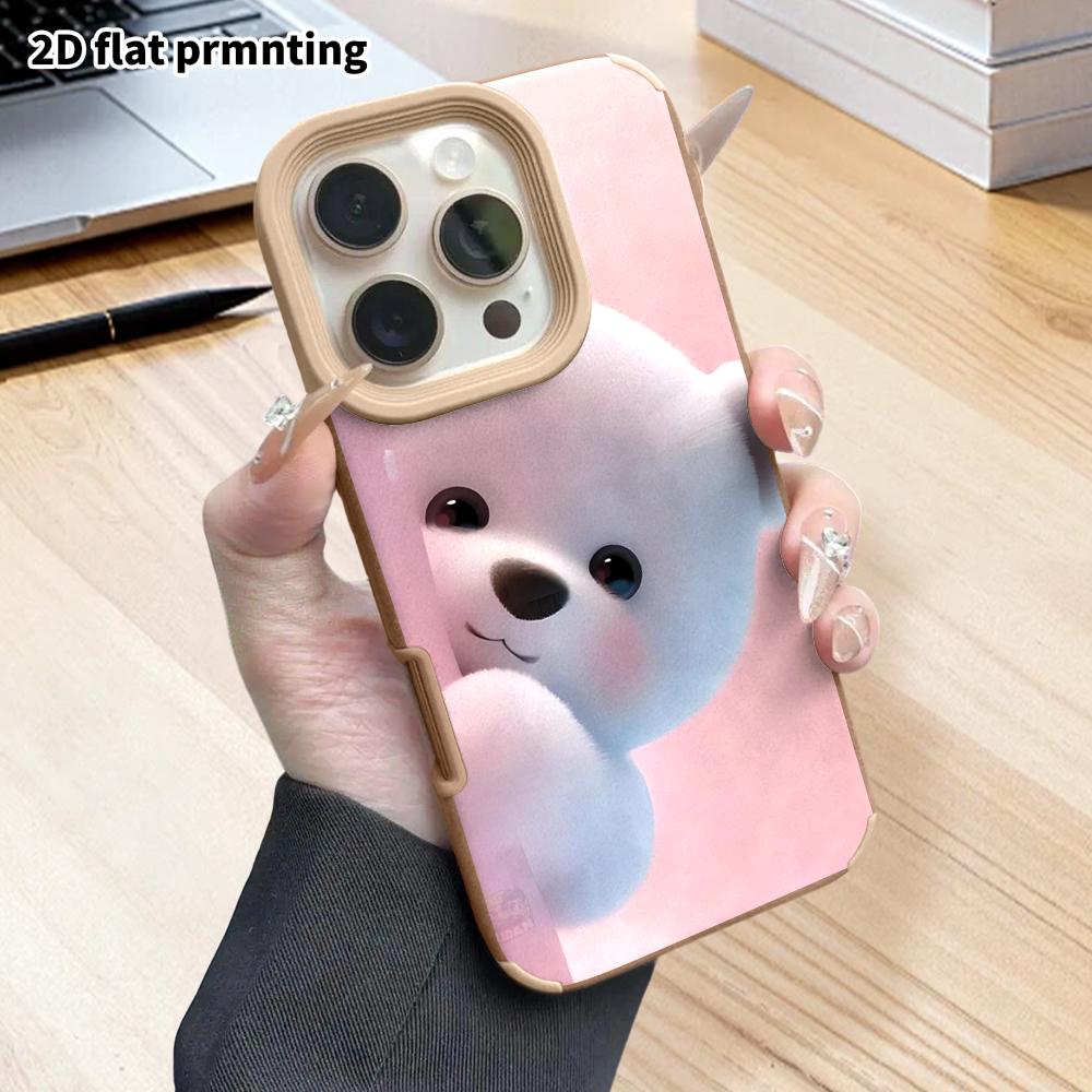 Phone Case: 2D Flat Lambskin Suitable for iPhone 18 17 16 15 14 13 Pro Protective Cases, Peek-a-boo Little Bear, Christmas and Halloween Gifts