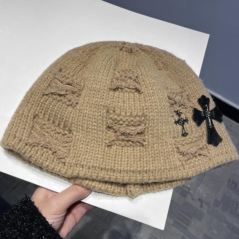 

Крута американська чорна в язана шапка з подвійним хрестом для жінок на осінь та зиму Велика шапка для голови Вовняна шапка від холоду Теплий тренд M（56-58cm）