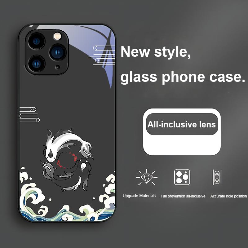 

Розовый Фиолетовый Белый и Черный Рыбы для Iphone 15 14 13 12 11 Pro Max XS XR 7 8 Plus 2020 2022 SE Закаленное стекло чехол для телефона For iPhone 14 ProMax