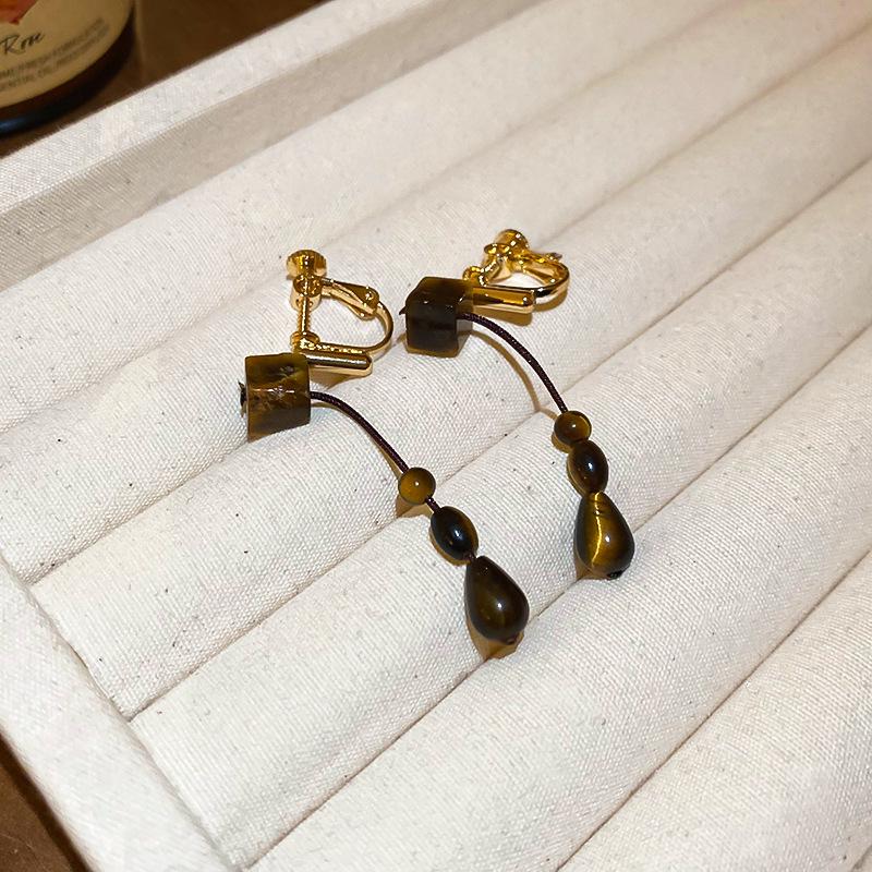 Medieval Style Tiger Eye Stone Square Pendant Earrings