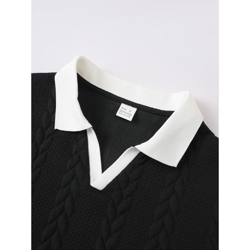 Men's Solid Color Collared Short-Sleeve Knit Polo Shirt.