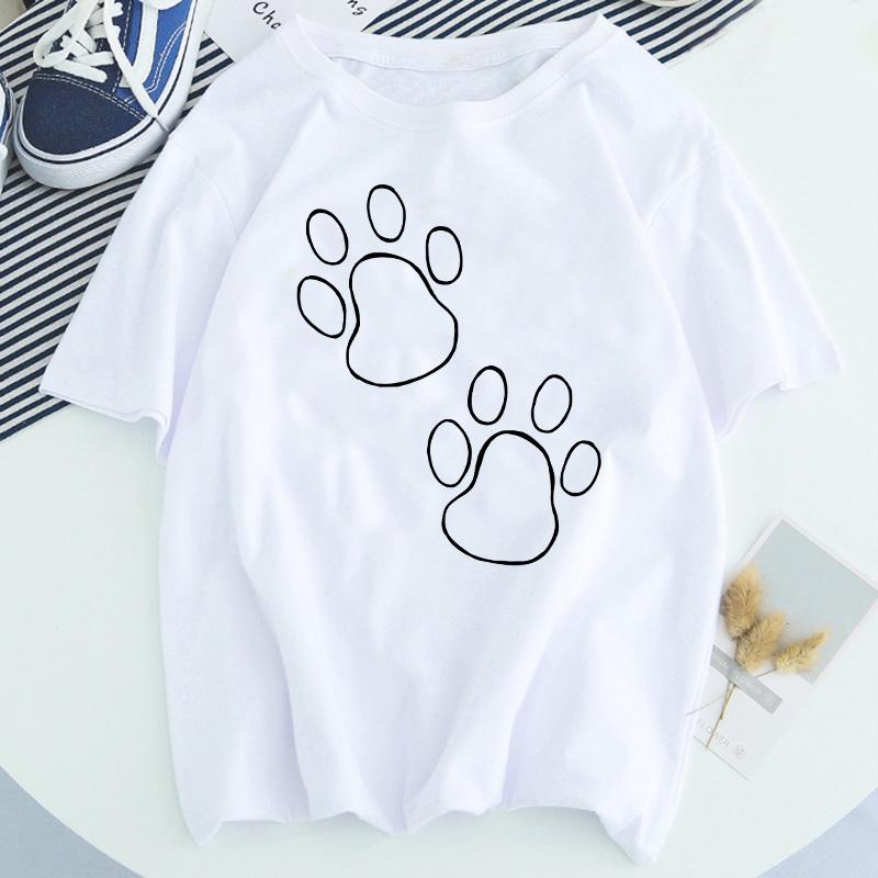 Women Dog Paw Print Short Sleeve Fashion Printed Summer Lady Womens Clothing Tops T-Shirt Shirt Tees Female T Shirt