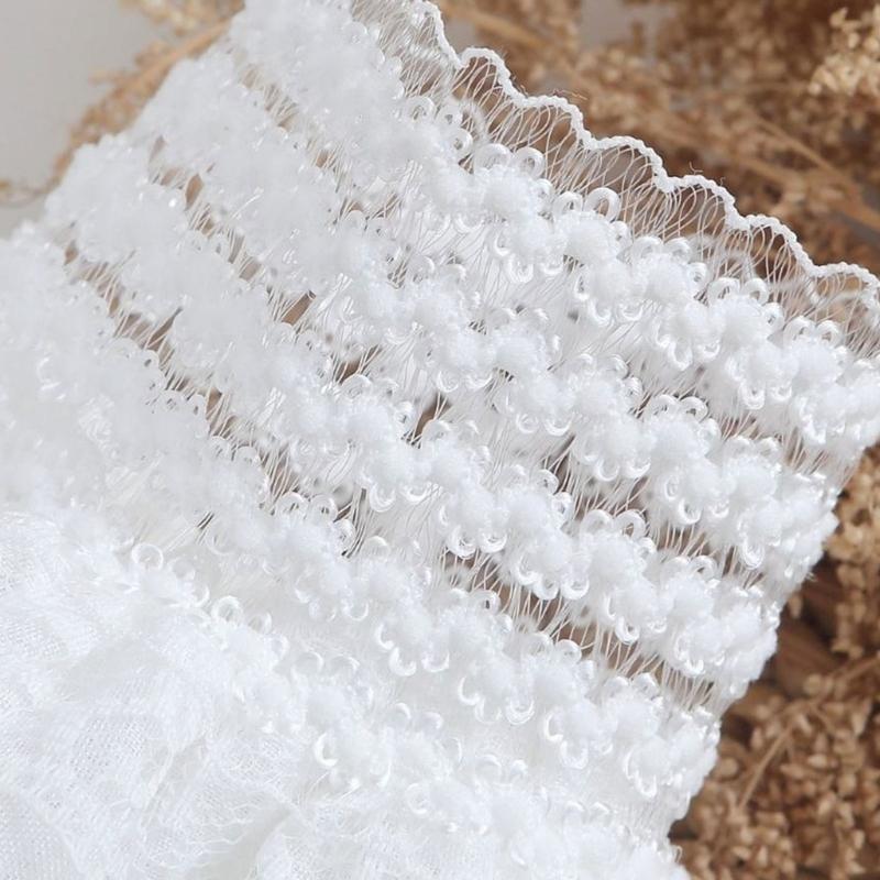 White Lace Faux Sleeves Pair with Gathered Opening for Top Styling Dress Looks and Costume Accessory Wear