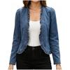 Fall Women's Ruffled Denim Short Jacket, Buttonless V-Neck Loose Casual Coat For European American