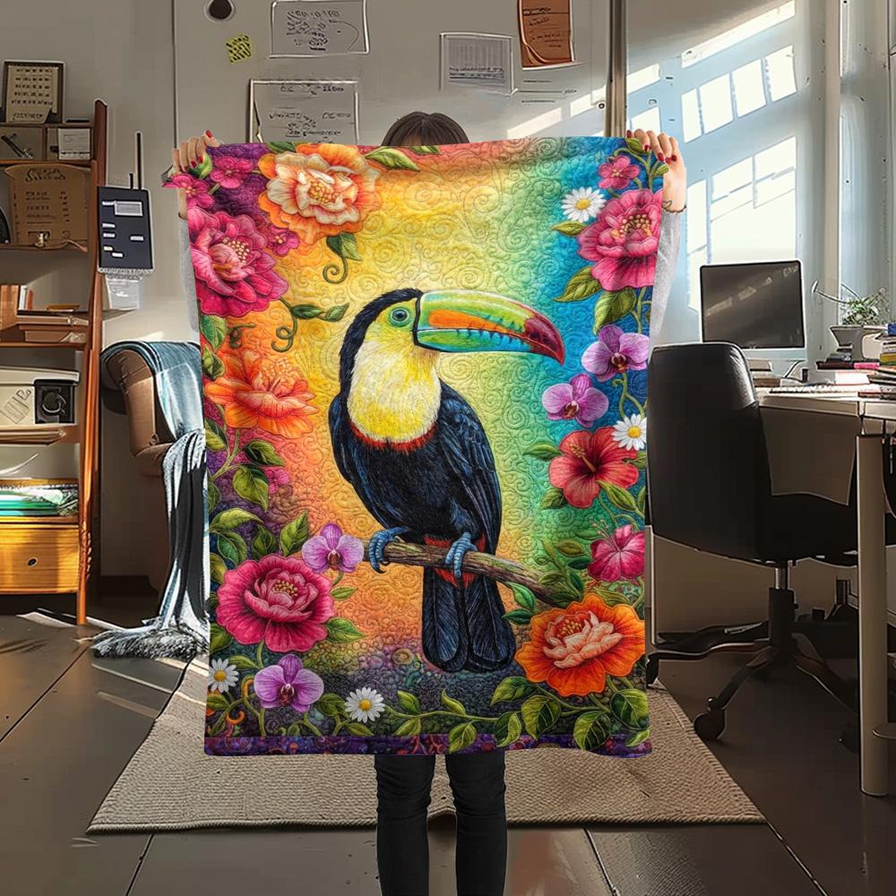 1PC Cartoon Toucan Decor Print FlAannel Blanket, High quality Comfortable for All Seasons, Home Decor, Warmth and Comfort