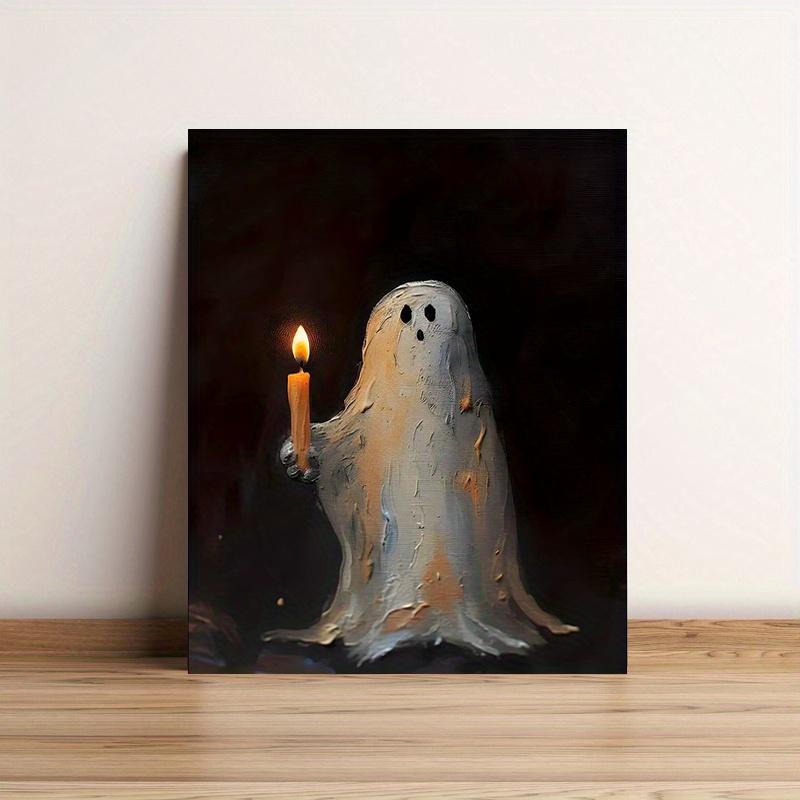 

1 шт. с деревянной рамой - милый маленький призрак, держащий свечи, холст с рисунком на Хэллоуин, постер, включая крепеж для подвешивания 20*30cm(with frame)