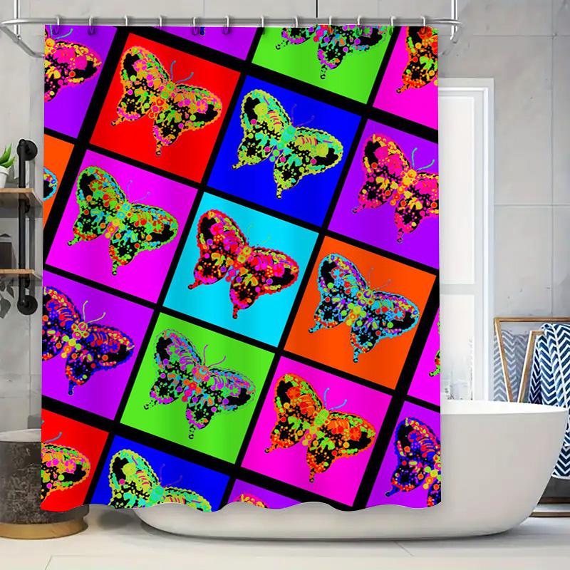 

Colorful Butterfly Shower Curtain Bathroom Decor Set Pink Green Blue Red Purple Orange Yellow Black White 90x180cm