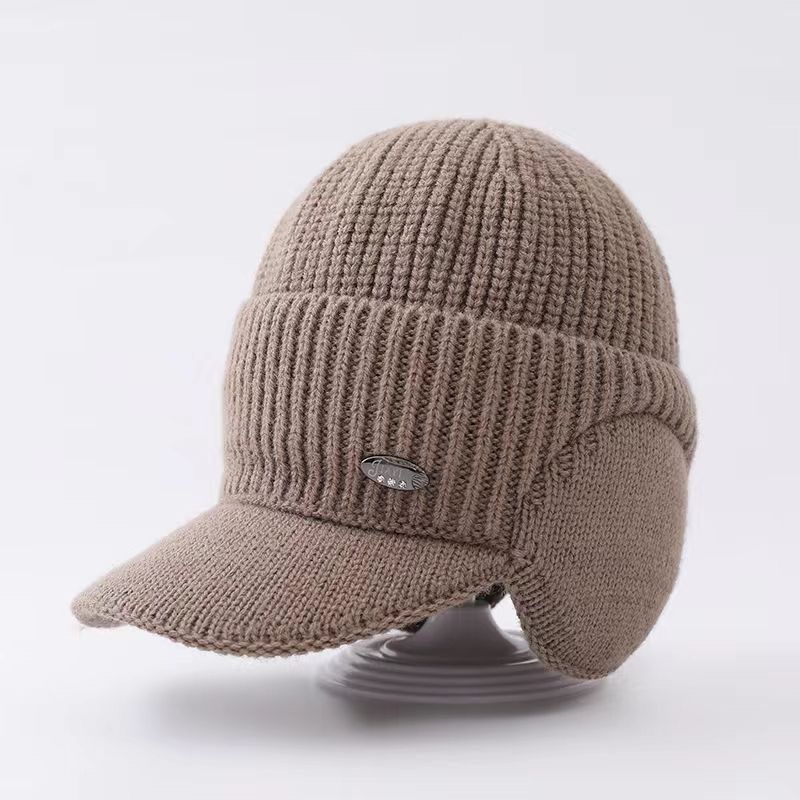 

Детская бейсболка с ушками, зимняя вязаная шапка для мальчиков, теплая шапка-бини с козырьком для малышей и детей постарше, шапка-бини для холодной погоды коричневый