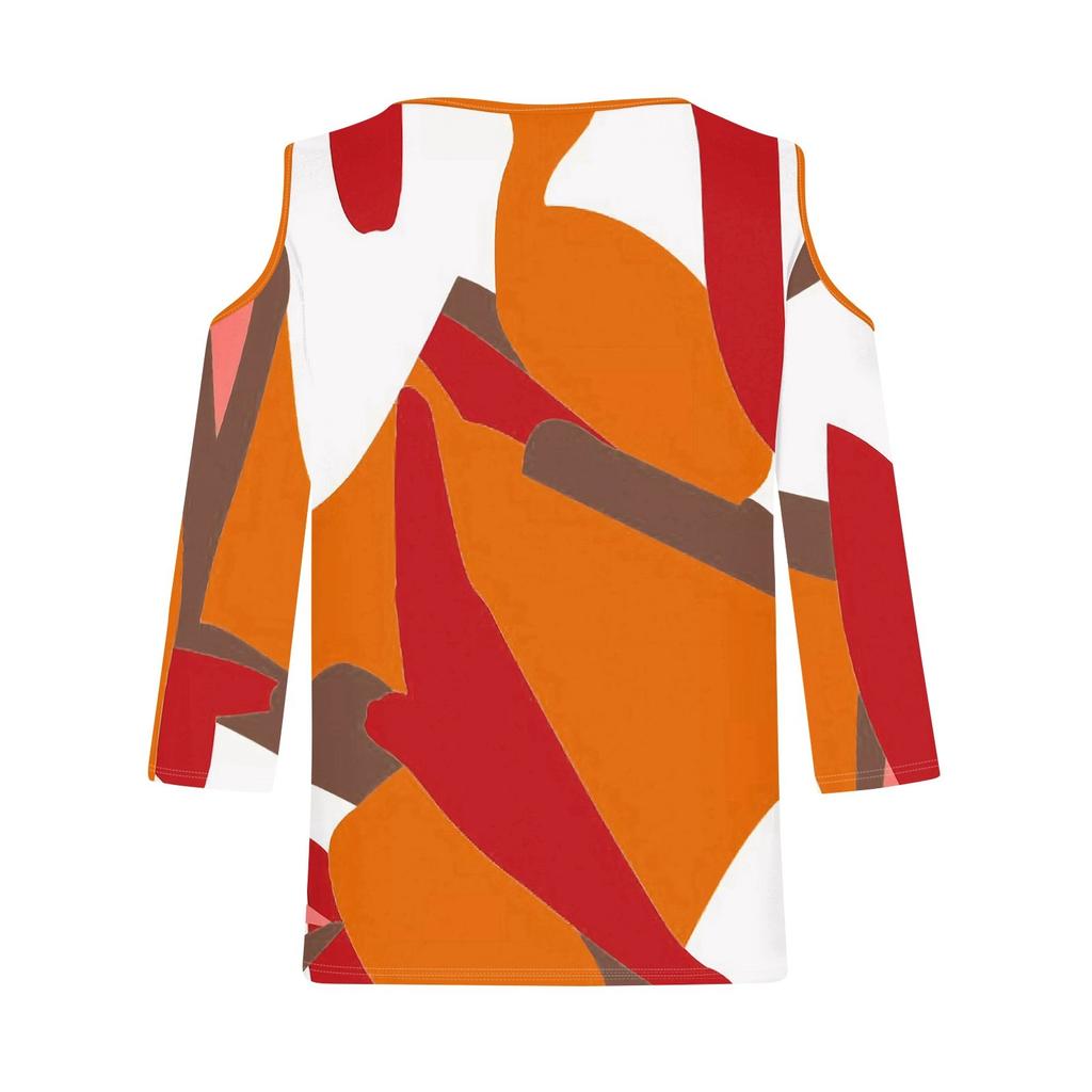 Women's Casual Shirt Blouse Print V-neck Sexy Cold Shoulder 3/4 Sleeve Top