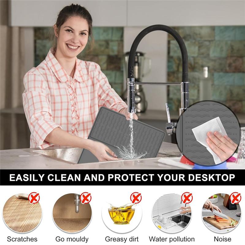 Silicone Coffee Mat 15.75X23.6Inch Coffee Bar Mat With Detachable Dish Drying Mat Easy Clean Coffee Station Mat