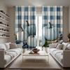 2 pieces HD black blue check four pumpkin curtains Blue tie digital printed curtains Home decoration style Decorate living room