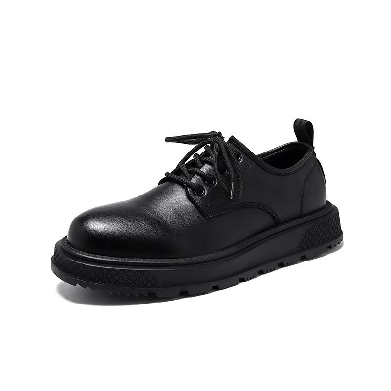 Fashion Black British Style Thick Bottom Round Toe Patent Leather Shoes Work Shoes Handmade Casual Formal Oxford Shoes Lace Up Men Shoes
