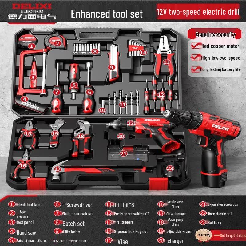 DELIXI Lithium-Ion Cordless Drill & Tool Kit CN plug (adapter included)