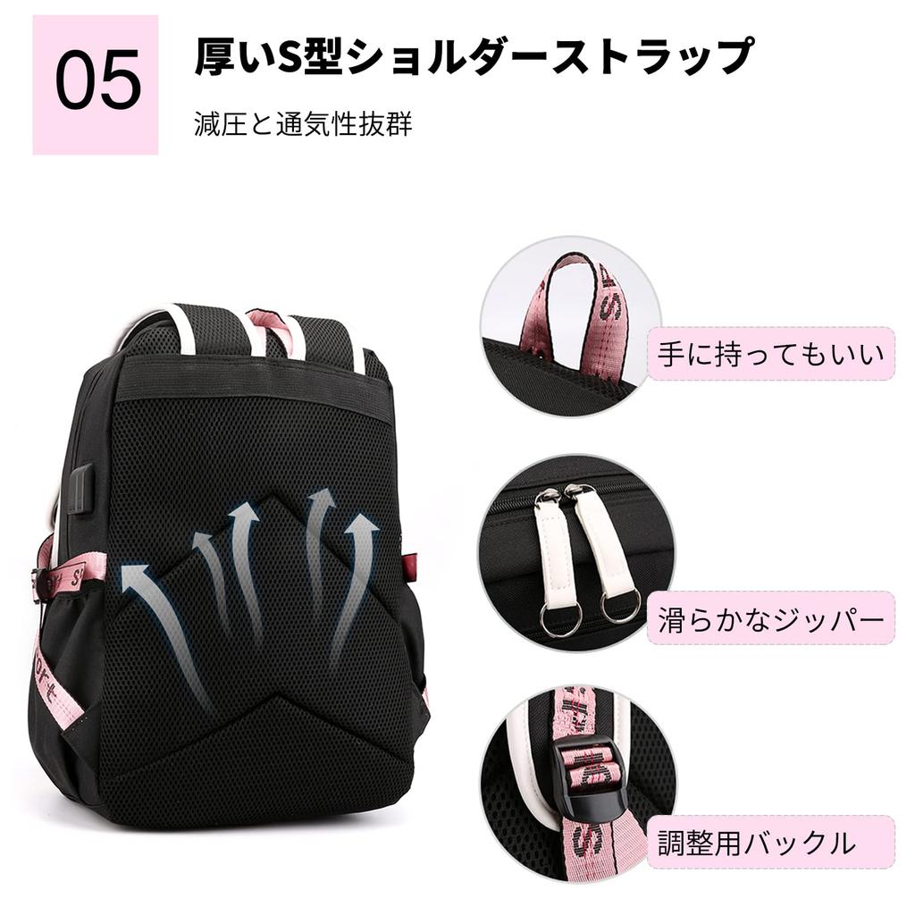 FANDARE Women's Cute Backpack with Fur Ball Charm, USB Charging Port, Earphone Hole, Compatible with 15.6-inch PCs, Large Capacity, Multifunctional
