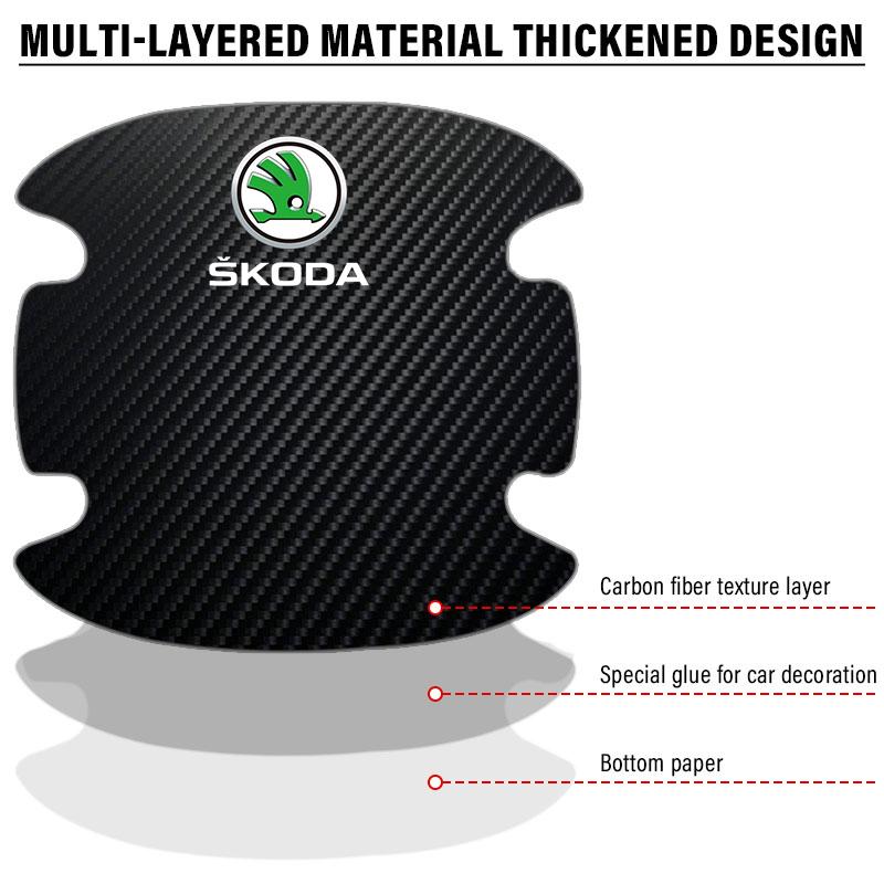 4 stk. Beskyttelsesklistremerke for bildørhåndtak Emblem Bilddekorasjon Styling For Skoda Octavia Superb Rapid Kodiaq Karoq Fabia Kamiq Roomster Citigo