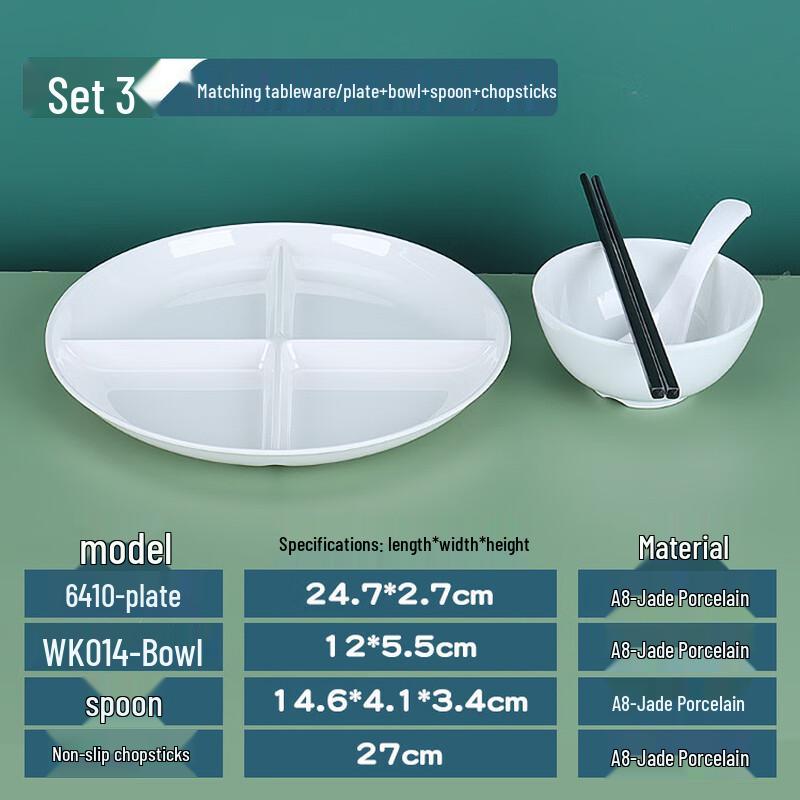 Shengjia A8 White Melamine Divided Canteen Tableware Set