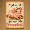 Vintage Metal Poster Cute Pig Funny Sign Kitchen Wall Decor