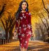 Long Sleeve Waist Tight Office Slim Fit Hexagonal Snowflake Printing Elegant Bodycon Dress