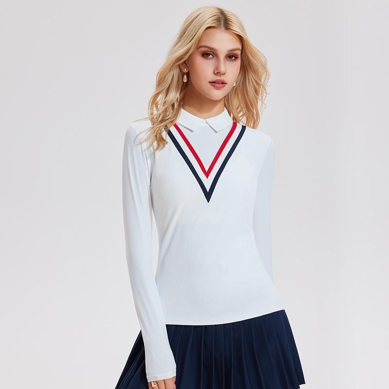 

Tennis Sports Suit Lapel Long-sleeved Short Skirt Running Fitness Yoga Golf Multi-scene Application L