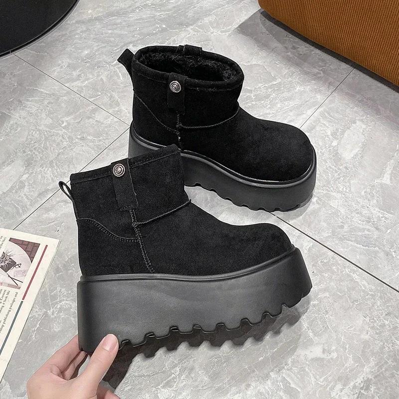 Fashion 8CM New Winter Women Warm Snow Boots Heels High Top Sport 2025 Autumn Sneakers Platform Motorcycle Boots Women Botas Feminina