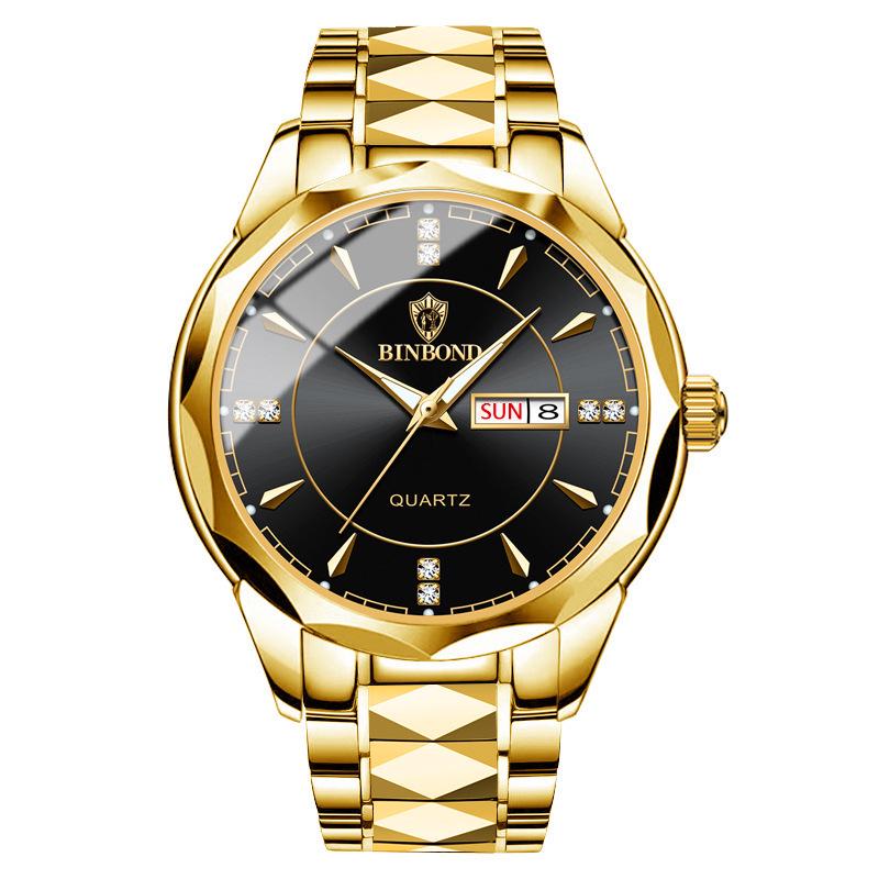 Tycoon Gold Men's Stainless Steel Double Calendar Waterproof Watch