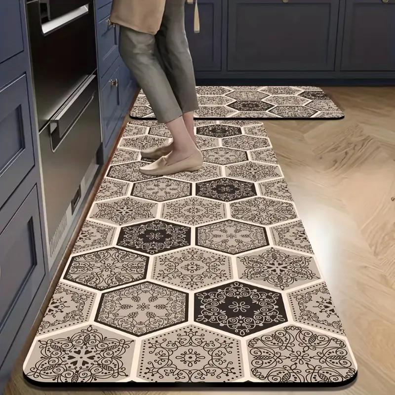 Elegant Hexagonal Pattern Kitchen Mat - Non-Slip, Ultra-Absorbent, Quick-Dry Floor Mat for Bathroom, Living Room, Bathroom Mat Bathroom Floor Mat KTY 30*40cm-Quick dry коричневый