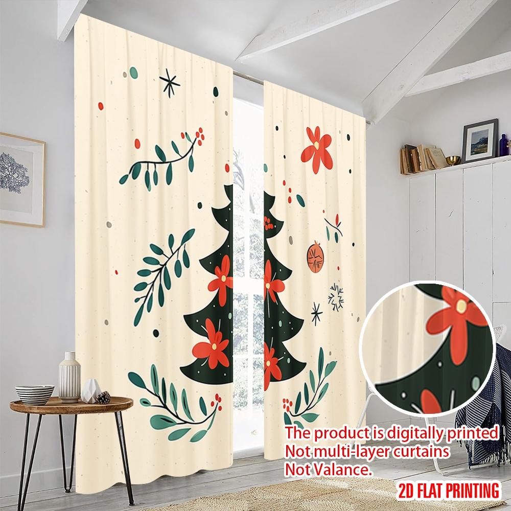 2pcs,2D Plane Printing Popular Curtains Christmas Tree Stars Festive Holidays (2) Polyester Fabric (without Rod) Festive Perfect