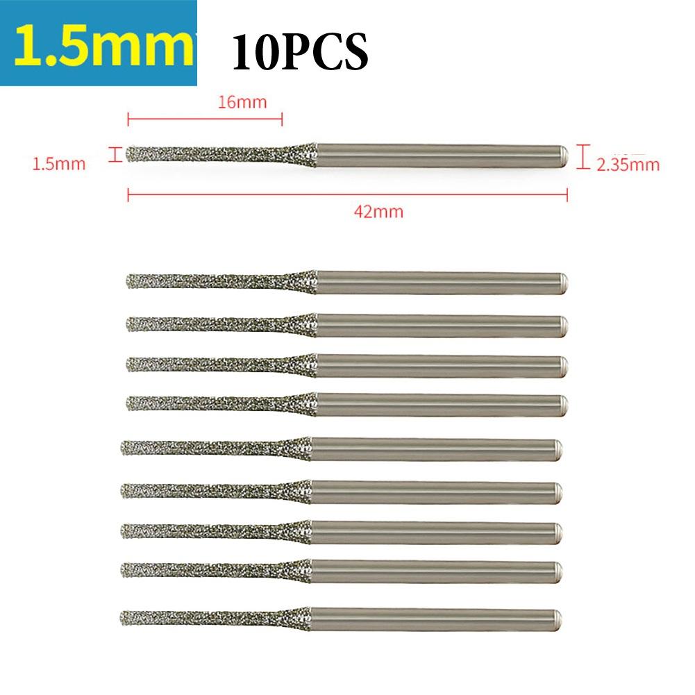 10PCS 0.8-2.5mm Diamond Drill Bits With 2.35mm Shank For Glass Jade Amber Jewelry Tile Stone Drilling