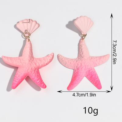 New Gradient Pink Big Starfish Earrings for Women Fashion Spray Paint Shell Sea Star Drop Earring Beach Jewelry Holiday Gifts